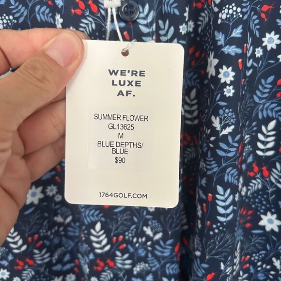 Graham Luxe Polo Golf Shirt Winter Flower Navy Collared New with Tags Medium - Picture 5 of 8
